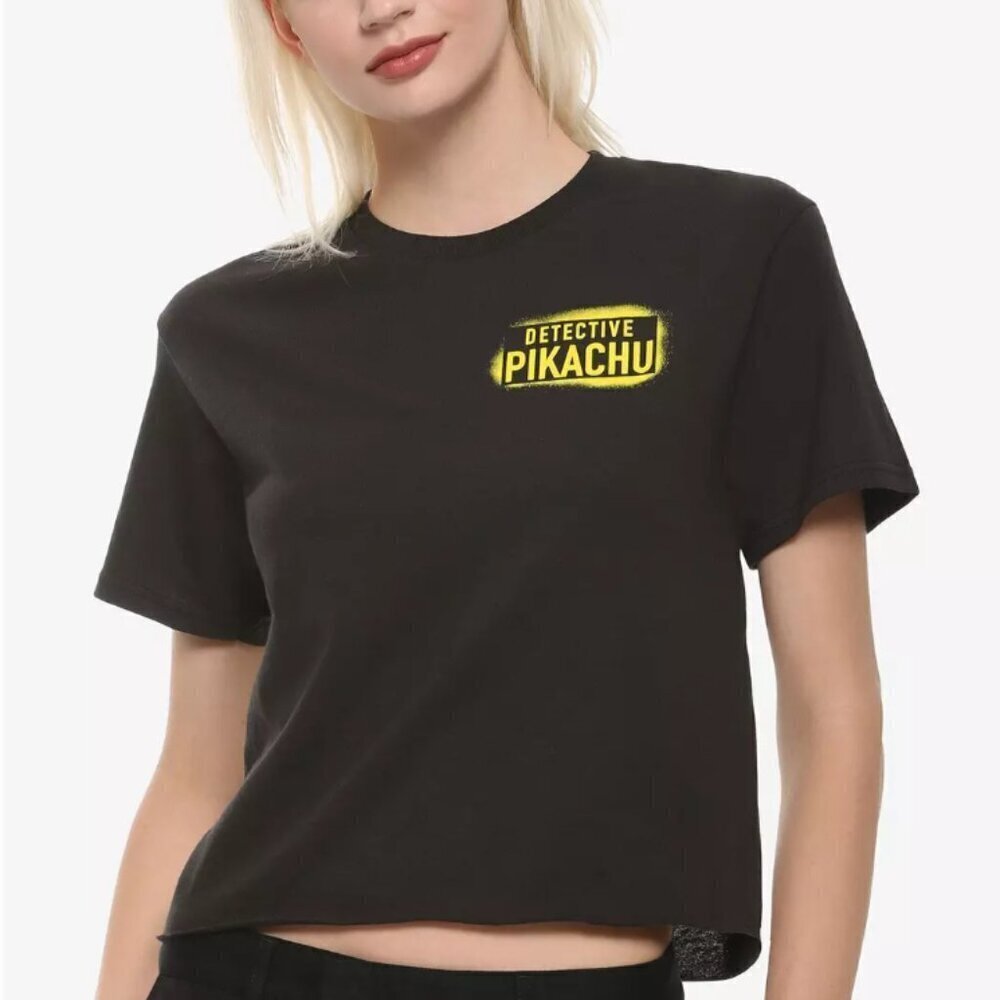 Pokemon Detective Pikachu Graphic Print Black Yellow Crop T Shirt Hot Topic SM - Picture 2 of 7